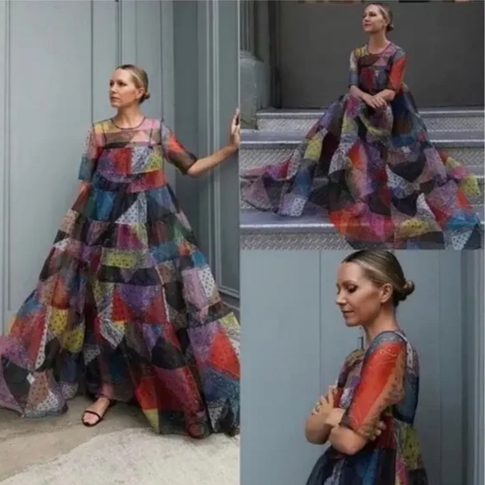 RARE NWT STAUD Hyacinth Maxi Dress - Patchwork Bandana Rainbow Colorful Block - Picture 2 of 10